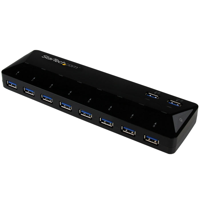StarTech.com 10-Port USB 3.0 Hub with Charge and Sync Ports - 5Gbps - 2 x 1.5A Ports, USB 3.2 Gen 1 (3.1 Gen 1) Type-B, USB 3.2 Gen 1 (3.1 Gen 1) Type-A, 5000 Mbit/s, Black, Plastic, Status