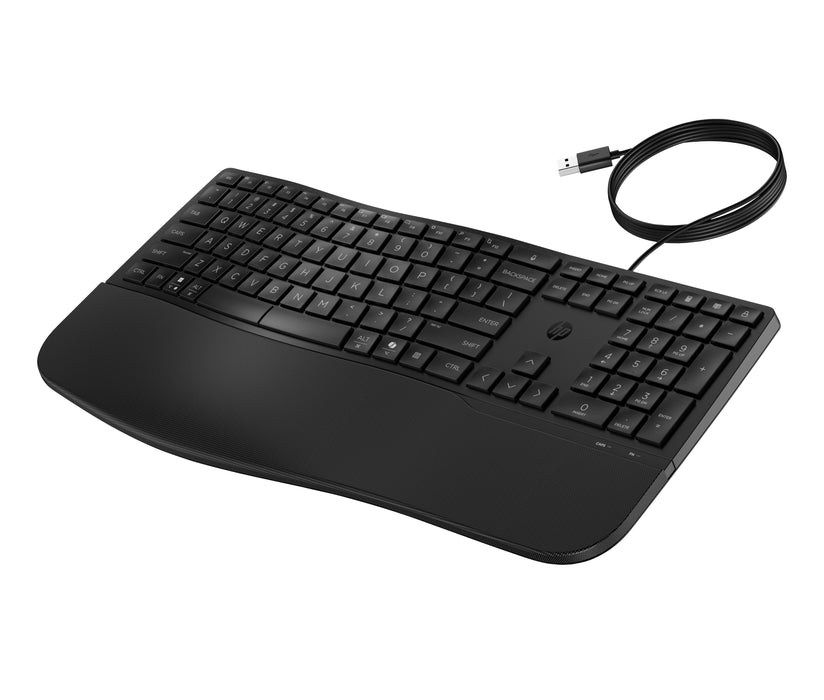 HP 485 Comfort Wired Keyboard, Full-size (100%), Wired, USB, Membrane, Black
