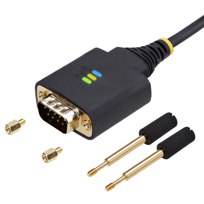 StarTech.com 6.6ft (2m) USB to Serial Adapter Cable, COM Retention, Interchangeable Screws/Nuts, USB-A to DB9 RS232, FTDI IC, ESD Protection, Windows/macOS/Linux, Black, 2 m, USB Type-A, DB-9, Male, Male