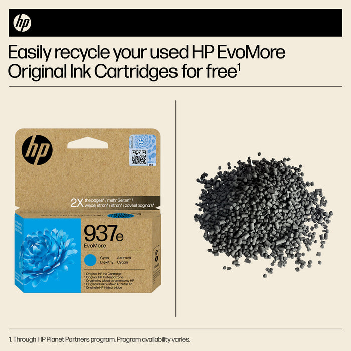HP 937e EvoMore Cyan Original Ink Cartridge, High (XL) Yield, Cyan, 1 pc(s), 1650 pages, Single pack