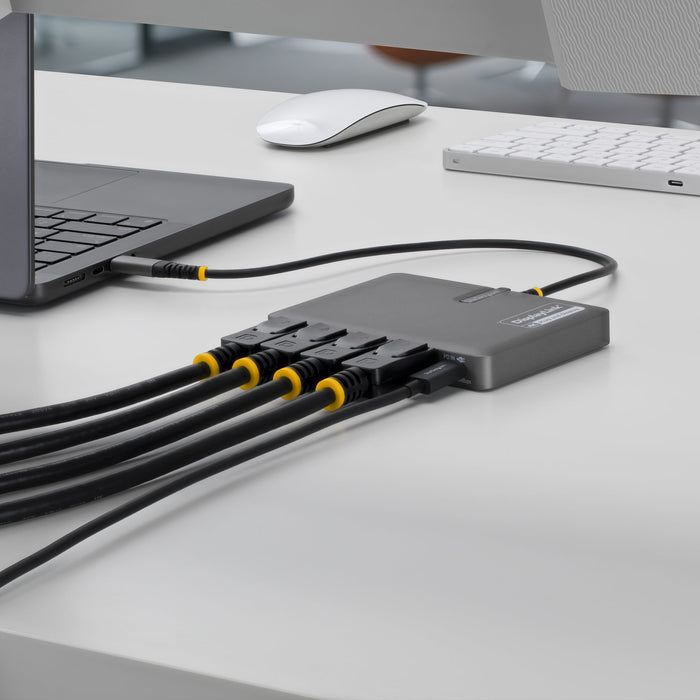 StarTech.com USB-C to Quad-Monitor Workstation Adapter, 4K 60Hz DisplayPort, 140W PD Passthrough for Laptop Charging, USB Port for Wireless Keyboard / Mouse, TAA, Wired, USB 3.2 Gen 1 (3.1 Gen 1) Type-C, 140 W, Grey, 4K Ultra HD, 3840 x 2160 pixels