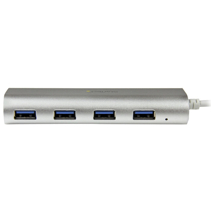 StarTech.com 4-Port USB Hub, USB A to 4x USB-A Ports, USB 5Gbps, Rugged Design, Bus-Powered, Portable Laptop USB 3.0 Hub, USB 3.2 Gen 1 (3.1 Gen 1) Type-A, USB 3.2 Gen 1 (3.1 Gen 1) Type-A, 5000 Mbit/s, Silver, White, Aluminium, Plastic, Power
