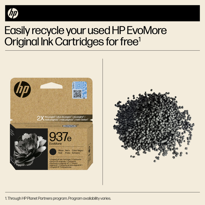 HP 937e EvoMore Black Original Ink Cartridge, High (XL) Yield, Black, 1 pc(s), 2500 pages, Single pack