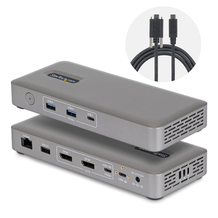 StarTech.com USB4 Docking Station, Driverless Dual 4K 144Hz for Mac and Windows, Universal USB-C Dock with DisplayPort, 100W PD and 2.5GbE, Wired, USB4, 10,100,1000,2500 Mbit/s, Grey, 10 Gbit/s, 8K Ultra HD