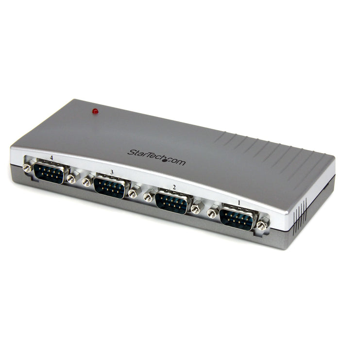 StarTech.com 4 Port USB to RS232 Serial DB9 Adapter Hub - TAA, USB, Serial, Silver, Plastic, CE, FCC, RoHS, 1 W