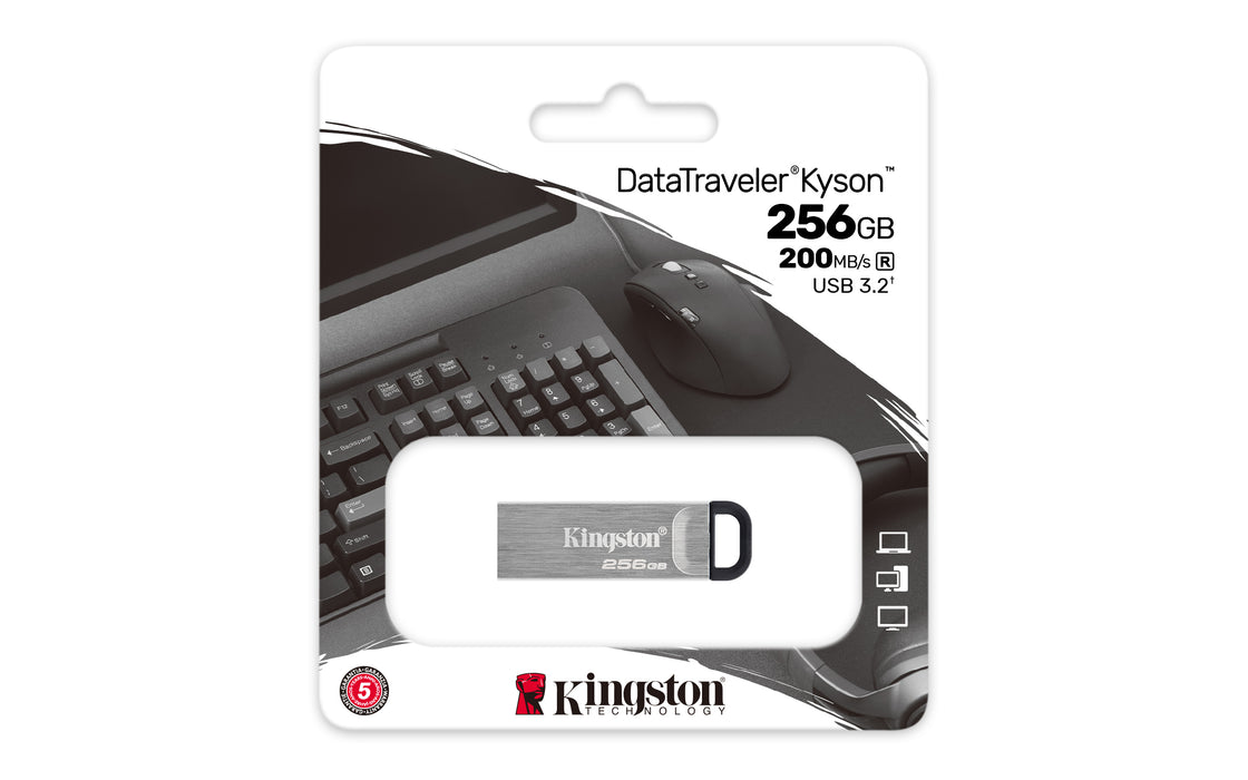 Kingston Technology DataTraveler 256GB Kyson USB Flash Drive, 256 GB, USB Type-A, 3.2 Gen 1 (3.1 Gen 1), 200 MB/s, Capless, Silver