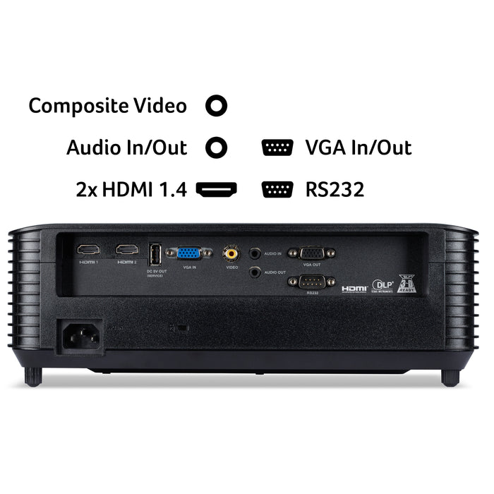 Acer X1328 DLP Projector, WXGA (1280×800), 5000 ANSI Lumens, 5000 ANSI lumens, DLP, WXGA (1280x800), 20000:1, 16:10, 685.8 - 7620 mm (27 - 300")