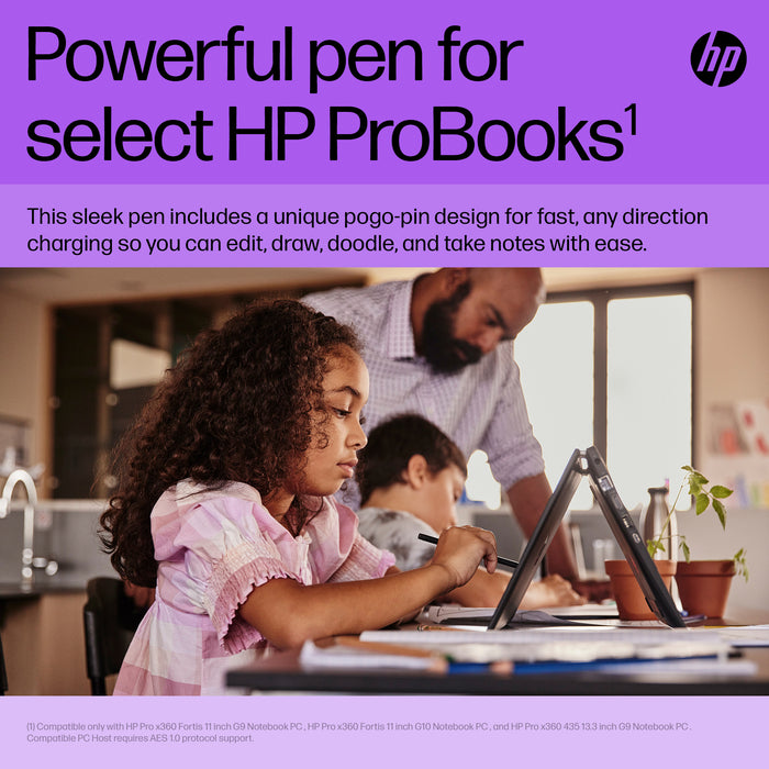 HP Slim Rechargeable Pen, HP, Grey, Compatible only with HP Pro x360 Fortis 11 inch G9 Notebook PC, HP Pro x360 Fortis 11 inch G10..., Gray, China, Business
