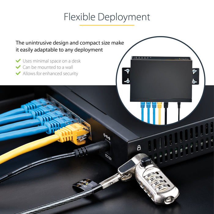 StarTech.com Unmanaged 2.5G Switch - 5 Port Gigabit Switch - 2.5GBASE-T Unmanaged Ethernet Switch - Ethernet Splitter - Din Rail or Wall Mount - Multi-Gigabit - Auto-MDIX - 9K Jumbo, Unmanaged, 2.5G Ethernet (100/1000/2500), Full duplex, Wall mountable