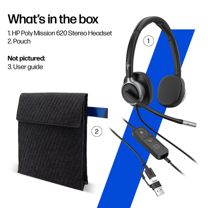 HP Poly Mission 615 Monaural USB Wired Headset, Wired, Office/Call center, 117.5 g, Headset, Black