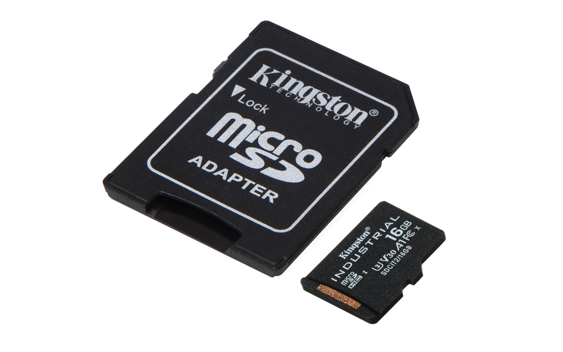 Kingston Technology 16GB microSDHC Industrial C10 A1 pSLC Card + SD Adapter, 16 GB, MicroSDHC, Class 10, UHS-I, 100 MB/s, 80 MB/s