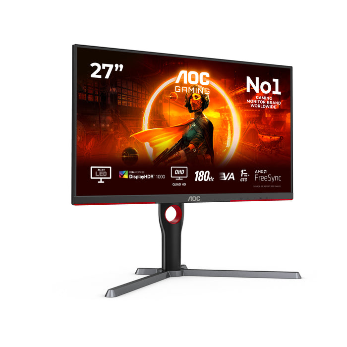 AOC G3 Q27G3XMN/BK, 68.6 cm (27"), 2560 x 1440 pixels, 2K Ultra HD, LED, 1 ms, Black, Red