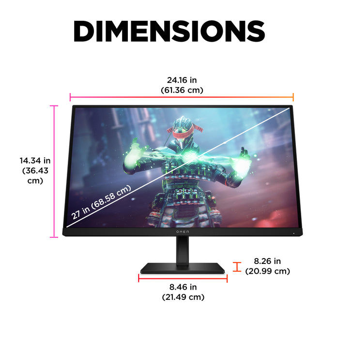 OMEN by HP OMEN by 27 inch UHD 144Hz Gaming Monitor - OMEN 27k, 68.6 cm (27"), 3840 x 2160 pixels, 4K Ultra HD, LCD, 1 ms, Black