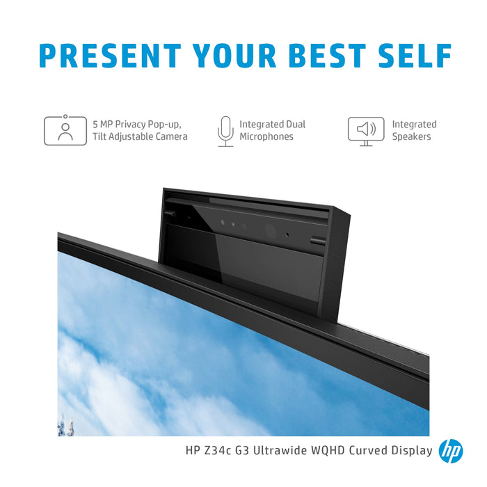 HP Z34c G3 WQHD Curved Display, 86.4 cm (34"), 3440 x 1440 pixels, Wide Quad HD, LED, 6 ms, Grey