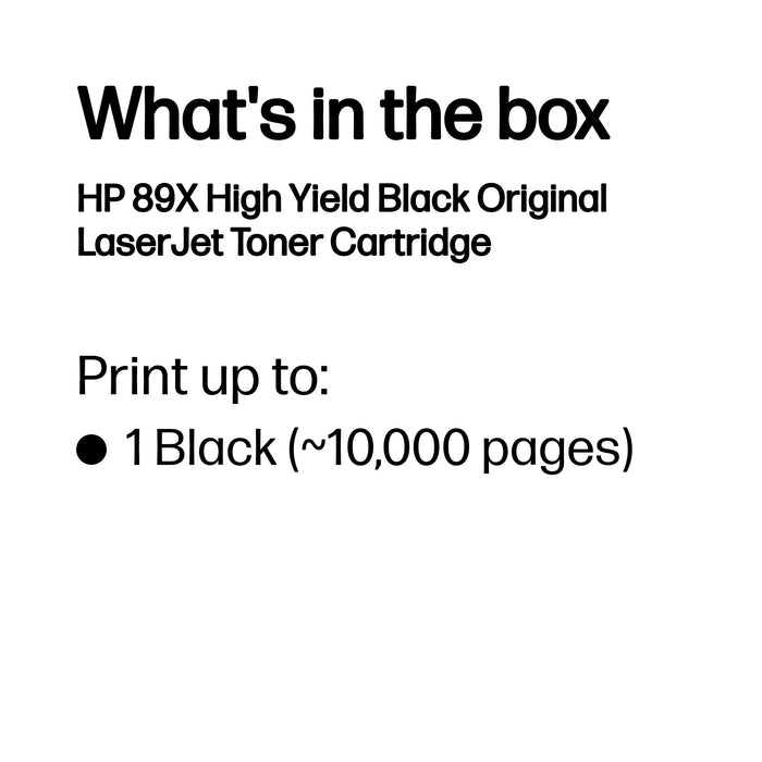 HP 89X High Yield Black Original LaserJet Toner Cartridge, 10000 pages, Black, 1 pc(s)
