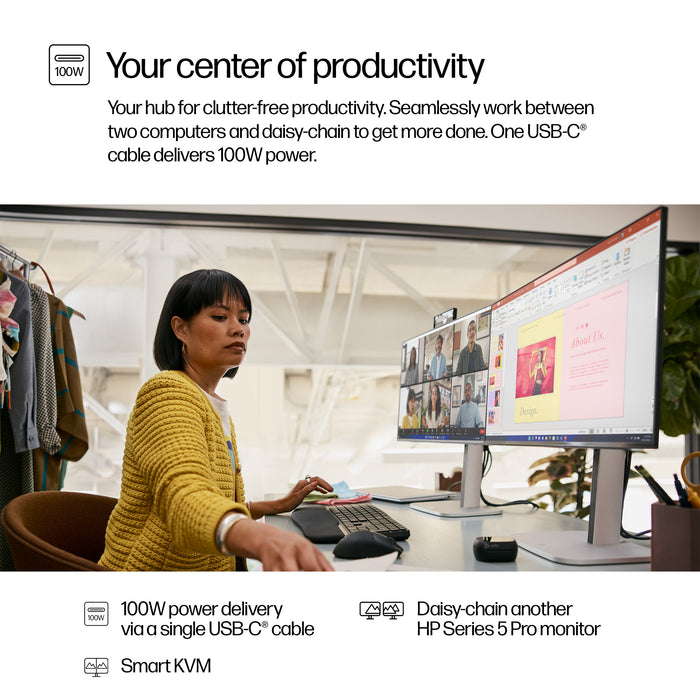 HP Series 5 Pro 23.8 inch FHD USB-C Conferencing Monitor - 524pm, 60.5 cm (23.8"), 1920 x 1080 pixels, Full HD, LCD, 5 ms, Black