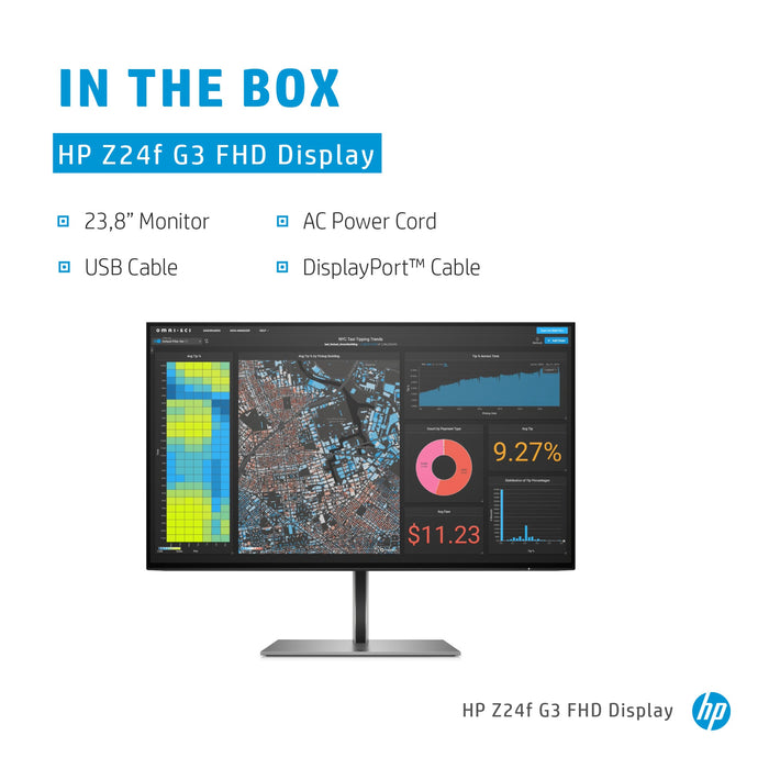HP Z24f G3 FHD Display, 60.5 cm (23.8"), 1920 x 1080 pixels, Full HD, LED, 5 ms, Silver