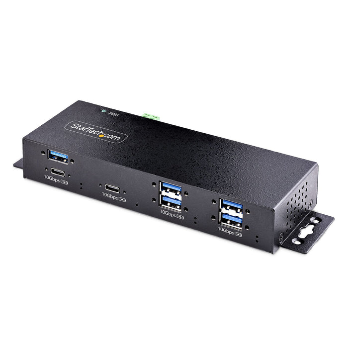 StarTech 7-Port Industrial USB 10Gbps Hub with Power Adapter, Metal, Mountable, 5x USB-A/2x USB-C Downstream Ports, TAA