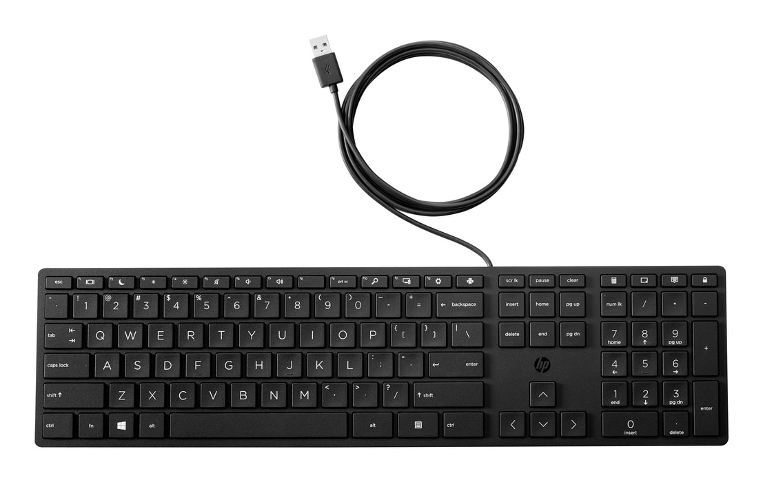 HP Wired Desktop 320K Keyboard, Full-size (100%), Wired, USB, Black