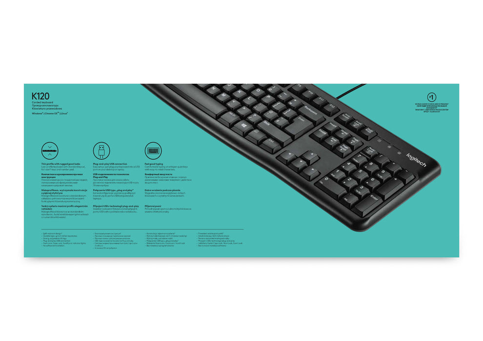 Logitech Keyboard K120 for Business, Full-size (100%), Wired, USB, AZERTY, Black