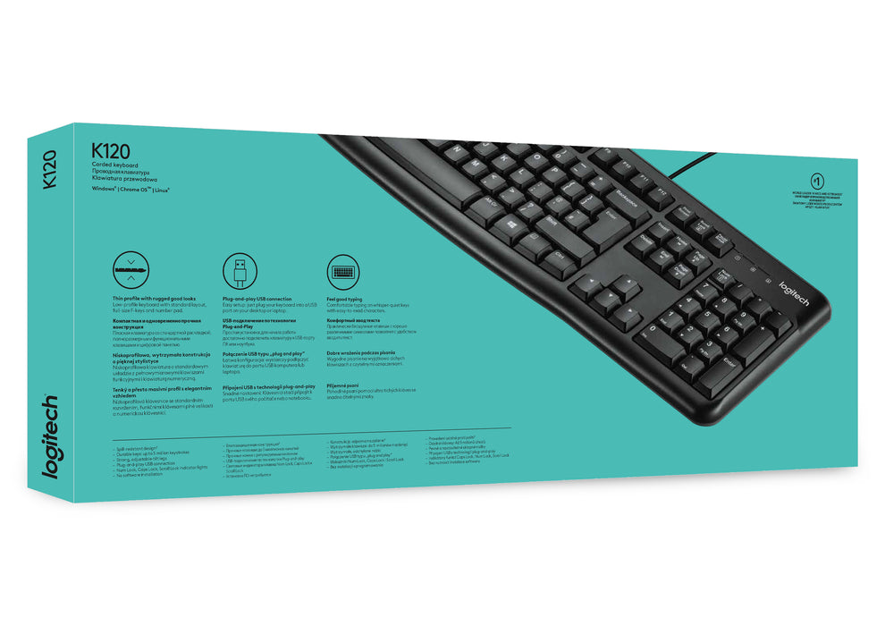 Logitech Keyboard K120 for Business, Full-size (100%), Wired, USB, AZERTY, Black