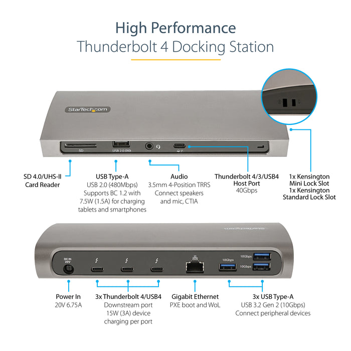 StarTech USB-C Docking Station for MacBook Pro / Air M1 M2 M3 M4 M5 & Windows, Universal Dual 4K 60Hz / Single 8K Thunderbolt Dock, 96W Laptop Charging