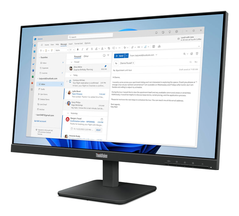 Lenovo ThinkVision S24-4e Monitor, 60.5 cm (23.8"), 1920 x 1080 pixels, Full HD, LED, 6 ms, Black