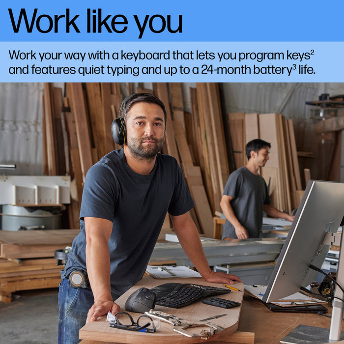 HP 965 Ergonomic Wireless Keyboard, Full-size (100%), Wireless, RF Wireless + Bluetooth, Membrane, Black