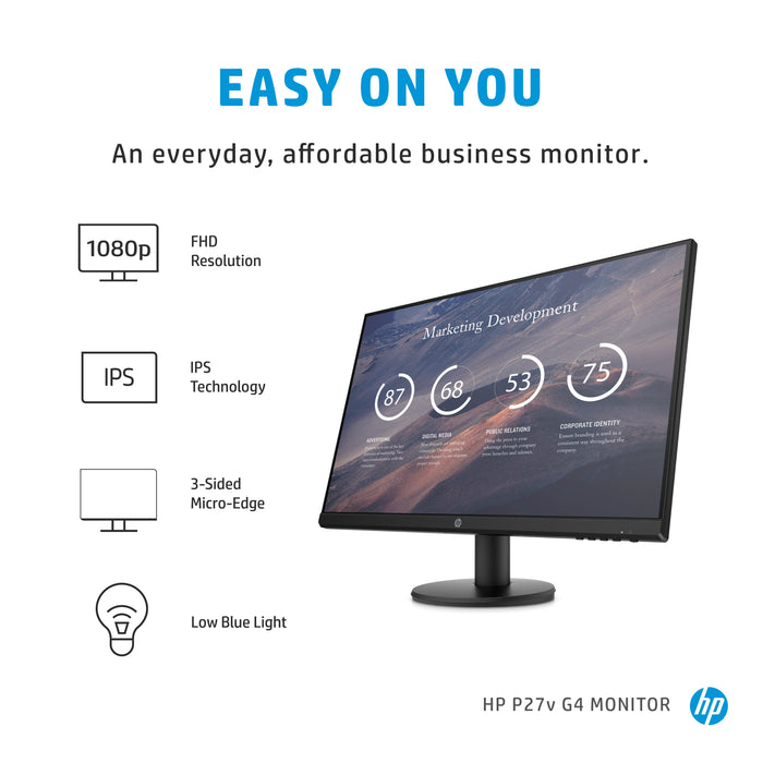 HP P27v G4, 68.6 cm (27"), 1920 x 1080 pixels, Full HD, LCD, 5 ms, Black