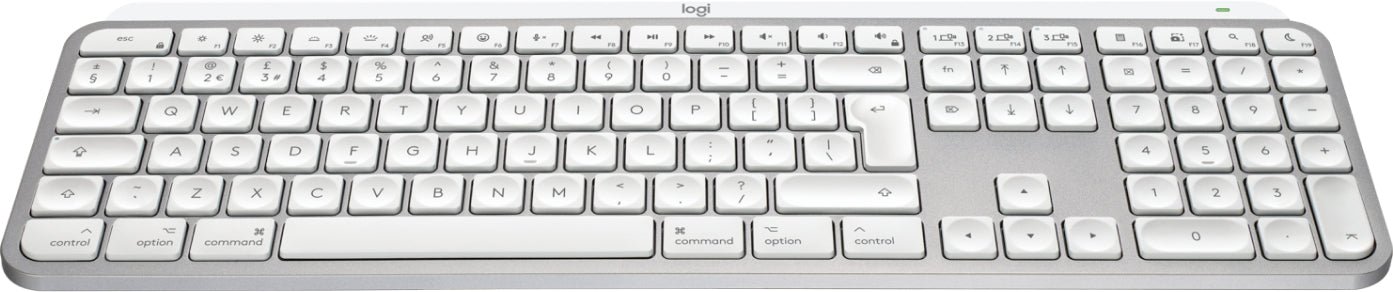 Logitech MX Keys S for Mac, Wireless, RF Wireless + Bluetooth, Scissor key switch, QWERTY, LED, Aluminium, White