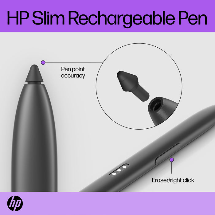 HP Slim Rechargeable Pen, HP, Grey, Compatible only with HP Pro x360 Fortis 11 inch G9 Notebook PC, HP Pro x360 Fortis 11 inch G10..., Gray, China, Business