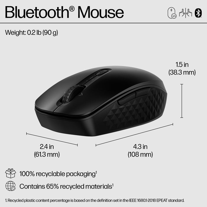 HP 425 Programmable Bluetooth Mouse, Ambidextrous, Bluetooth, 4000 DPI, Black