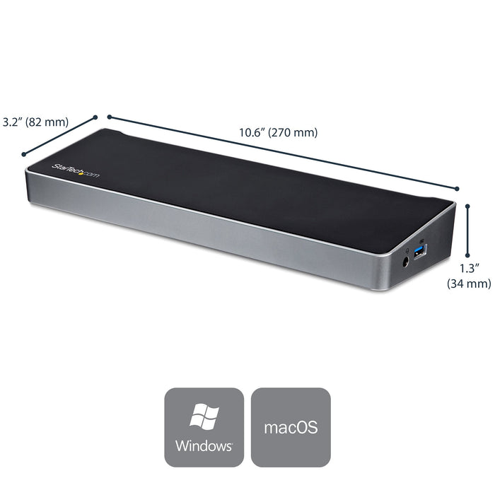 StarTech.com 4K USB-C Dock, Triple UHD 4K Monitor Docking Station, Mac/Windows, HDMI & DisplayPort, 60W PD, 5x USB 5Gbps Hub, TAA