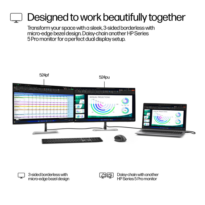 HP Series 5 Pro 23.8 inch FHD USB-C Monitor - 524pu, 60.5 cm (23.8"), 1920 x 1080 pixels, Full HD, LCD, 5 ms, Black