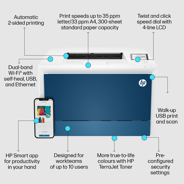 HP Color LaserJet Pro LaserJet Pro 4202dw Wireless Color Printer, Duplex, Laser, Colour, 600 x 600 DPI, A4, 33 ppm, Duplex printing