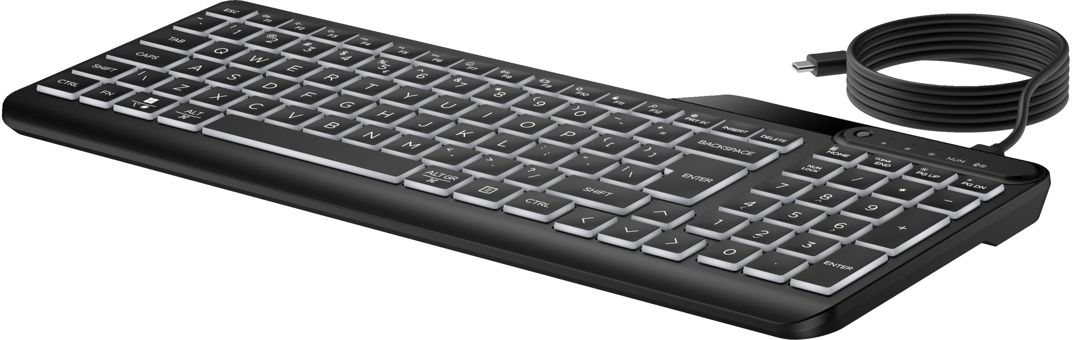 HP 405 Multi-Device Backlit Wired Keyboard, Full-size (100%), Wired, USB, Membrane, Black