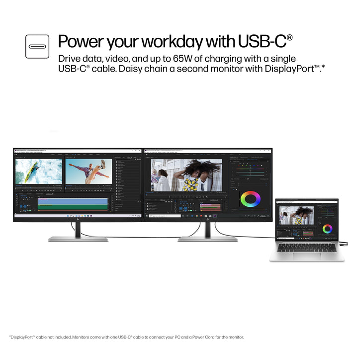 HP E24u G5 FHD USB-C Monitor, 60.5 cm (23.8"), 1920 x 1080 pixels, Full HD, LCD, 5 ms, Black, Silver