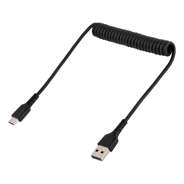 StarTech.com 1.6ft (50cm) USB-A to USB-C Fast Charging Cable, Rugged, Coiled, Charge & Sync, 3A, USB 2.0, TPE Jacket and Aramid Fiber - USB Charging Cord, 0.5 m, USB A, USB C, USB 2.0, 0.48 Gbit/s, Black