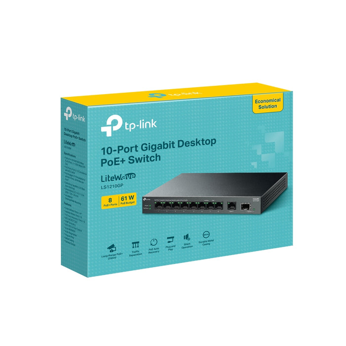 TP-Link LiteWave 10-Port Gigabit Desktop Switch with 8-Port PoE+, Unmanaged, Gigabit Ethernet (10/100/1000), Power over Ethernet (PoE)