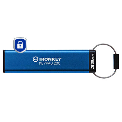 Kingston Technology IronKey 32GB Keypad 200, FIPS 140-3 Lvl 3 AES-256 Hardware Encrypted, 32 GB, USB Type-A, 3.2 Gen 1 (3.1 Gen 1), 145 MB/s, Sleeve, Blue