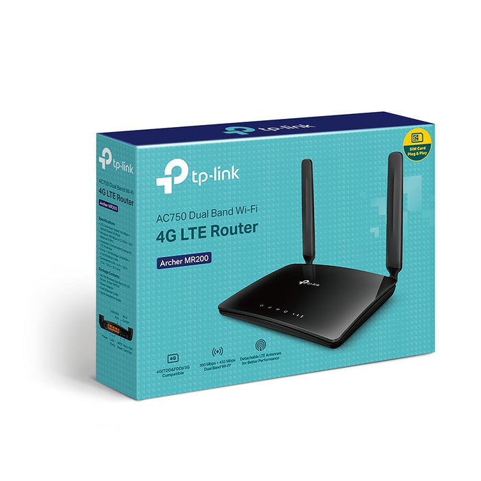 TP-Link Archer MR200, Wi-Fi 5 (802.11ac), Dual-band (2.4 GHz / 5 GHz), Ethernet LAN, 3G, Black, Tabletop router