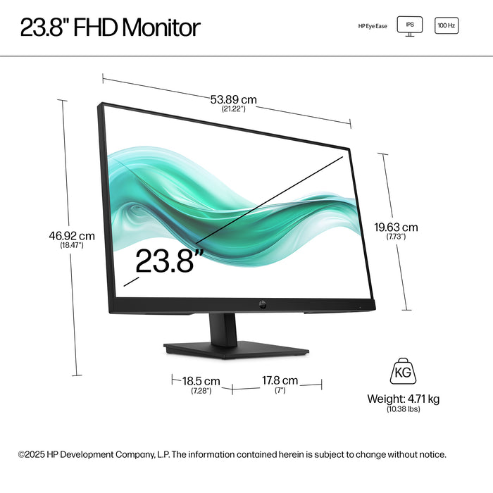 HP Series 3 Pro 23.8 inch FHD Monitor - 324ph, 60.5 cm (23.8"), 1920 x 1080 pixels, Full HD, LCD, 5 ms, Black