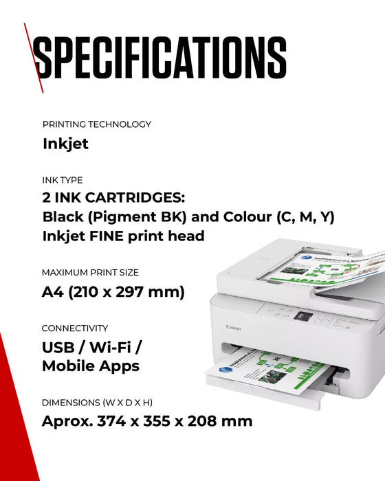 Canon PIXMA TS7550i, Inkjet, Colour printing, 1200 x 1200 DPI, A4, Direct printing, White