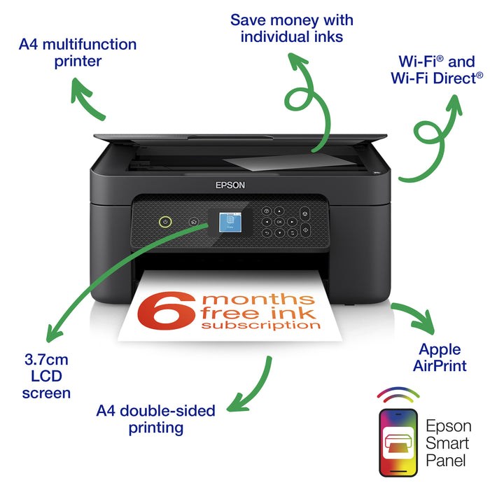 Epson Expression Home XP-3200, Inkjet, Colour printing, 5760 x 1440 DPI, A4, Direct printing, Black