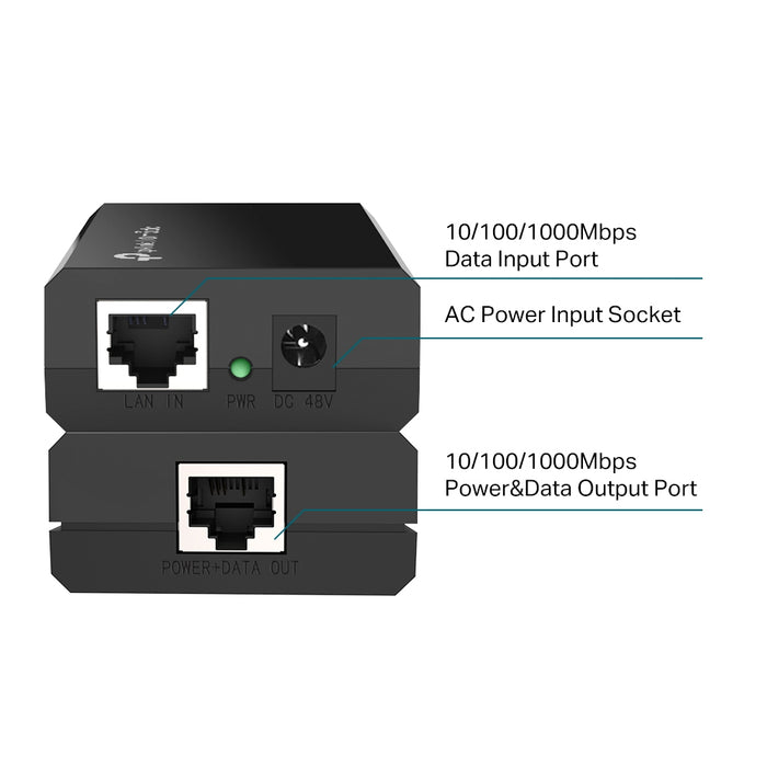 TP-Link Omada IEEE 802.3af PoE Injector, Fast Ethernet, Gigabit Ethernet, 10,100,1000 Mbit/s, 10/100/1000, IEEE 802.3, IEEE 802.3ab, IEEE 802.3af, IEEE 802.3u, Cat3, Cat4, Cat5, Cat5e, Cat6, Black