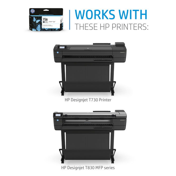 HP 728 300-ml Matte Black DesignJet Ink Cartridge, HP DesignJet T730 Printer, HP DesignJet T830 Multifunction Printer, Thermal inkjet, Black, Singapore, 283 mm, 41 mm