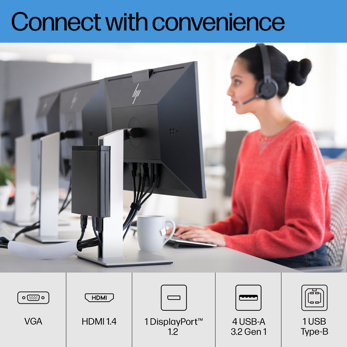 HP E24 G4 FHD Monitor, 60.5 cm (23.8"), 1920 x 1080 pixels, Full HD, LCD, 5 ms, Black, Silver