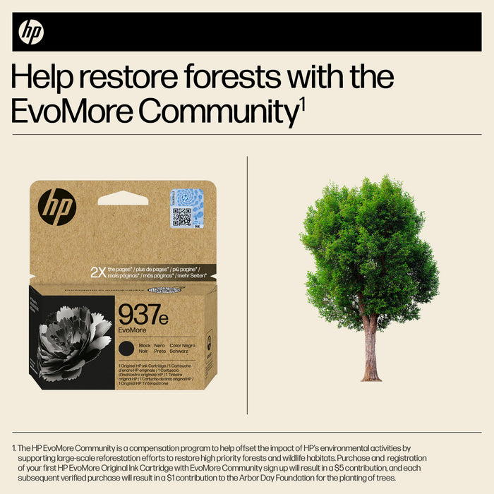 HP 937e EvoMore Black Original Ink Cartridge, High (XL) Yield, Black, 1 pc(s), 2500 pages, Single pack