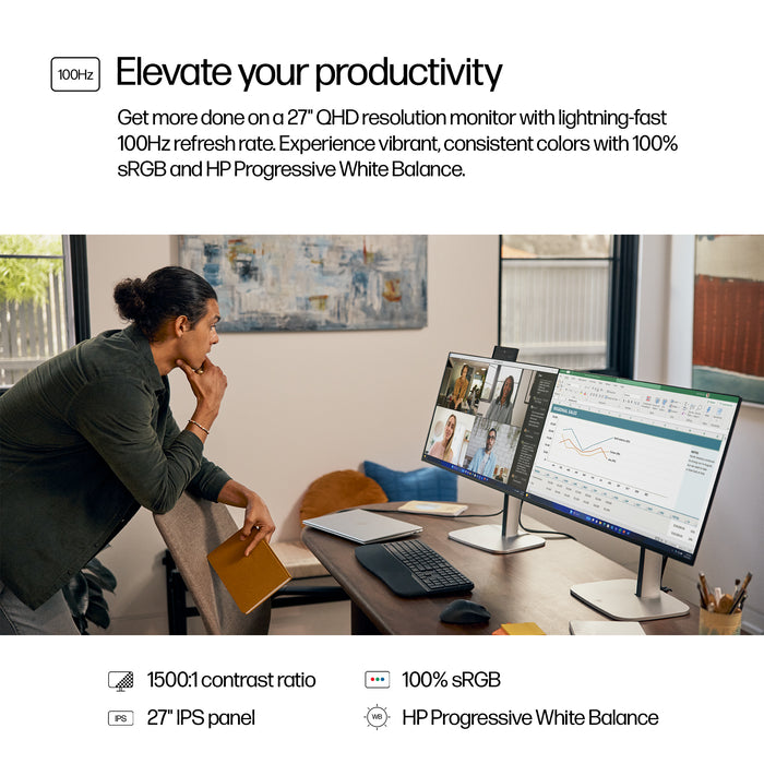 HP Series 5 Pro 27 inch QHD Monitor - 527pq, 68.6 cm (27"), 2560 x 1440 pixels, Quad HD, LCD, 5 ms, Black
