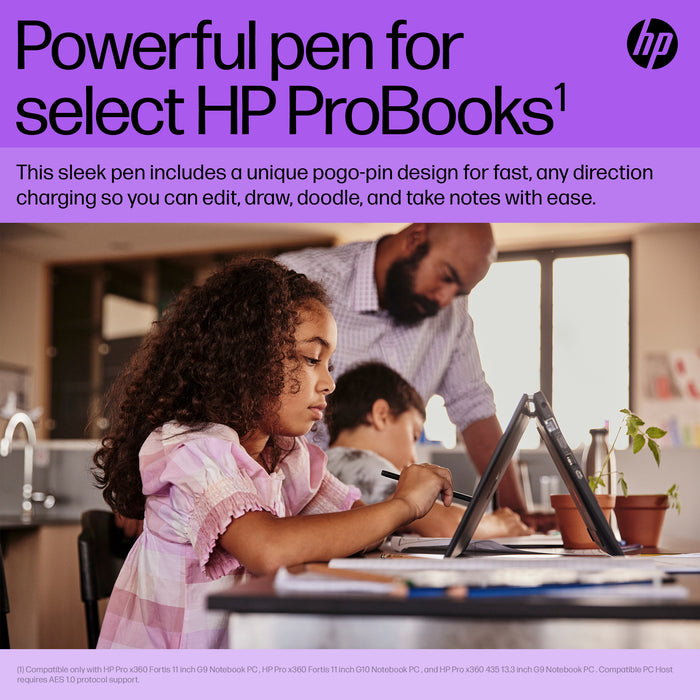 HP Slim Rechargeable Pen, HP, Grey, Compatible only with HP Pro x360 Fortis 11 inch G9 Notebook PC, HP Pro x360 Fortis 11 inch G10..., Gray, China, Business